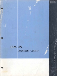 IBM 89 Alphabetic Collator - Manual of Operation