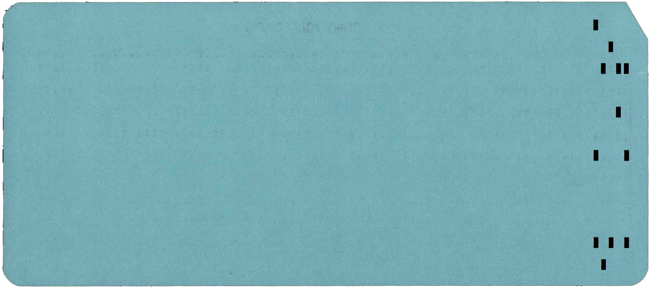 Back of punched card with the characters '(SQZ)' punched