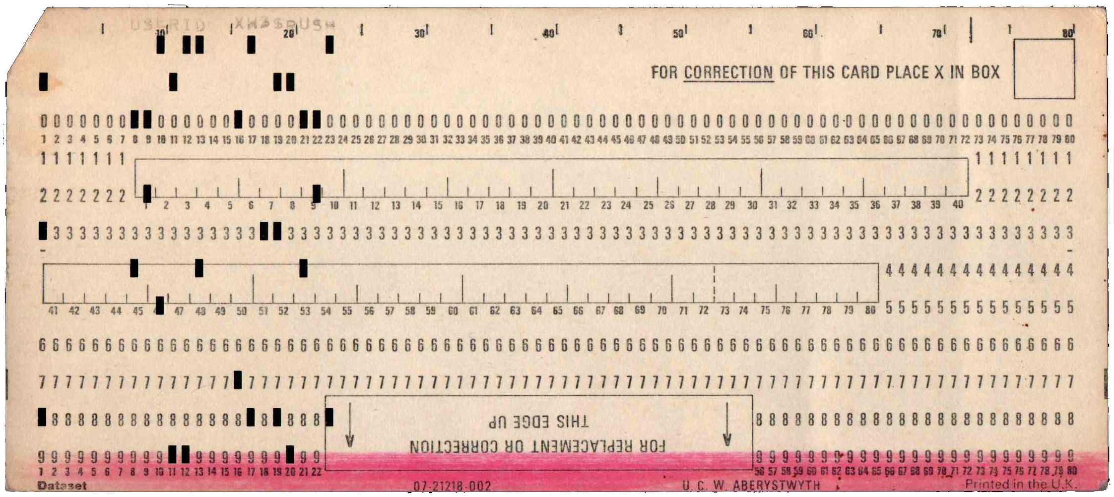 Front of punched card