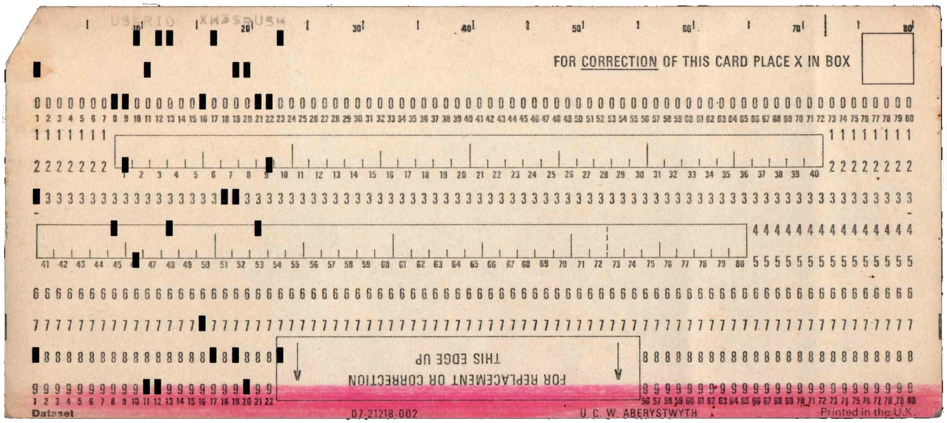 Front of punched card