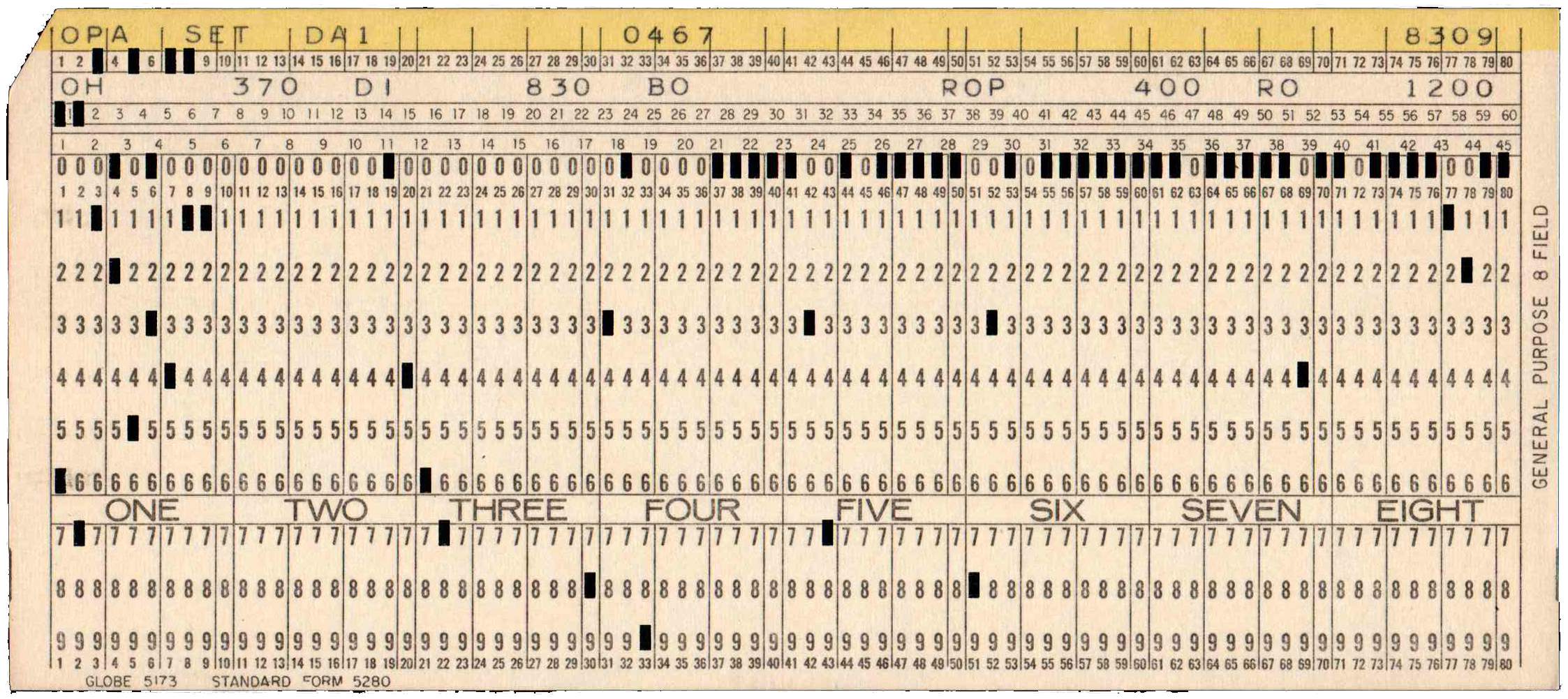 Front of punched card
