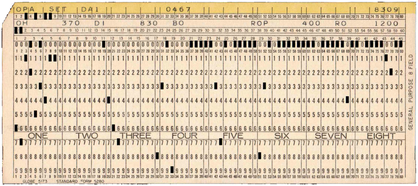 Front of punched card