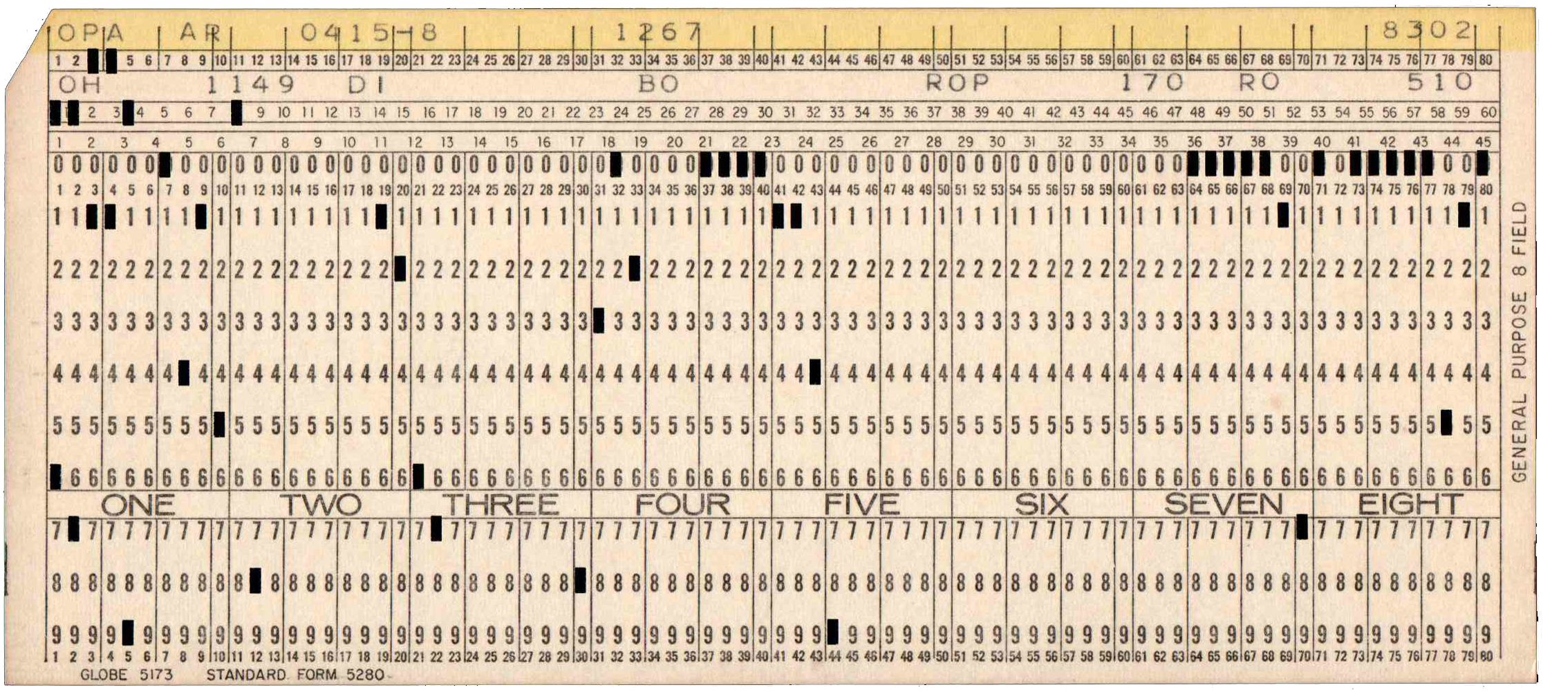 Front of punched card