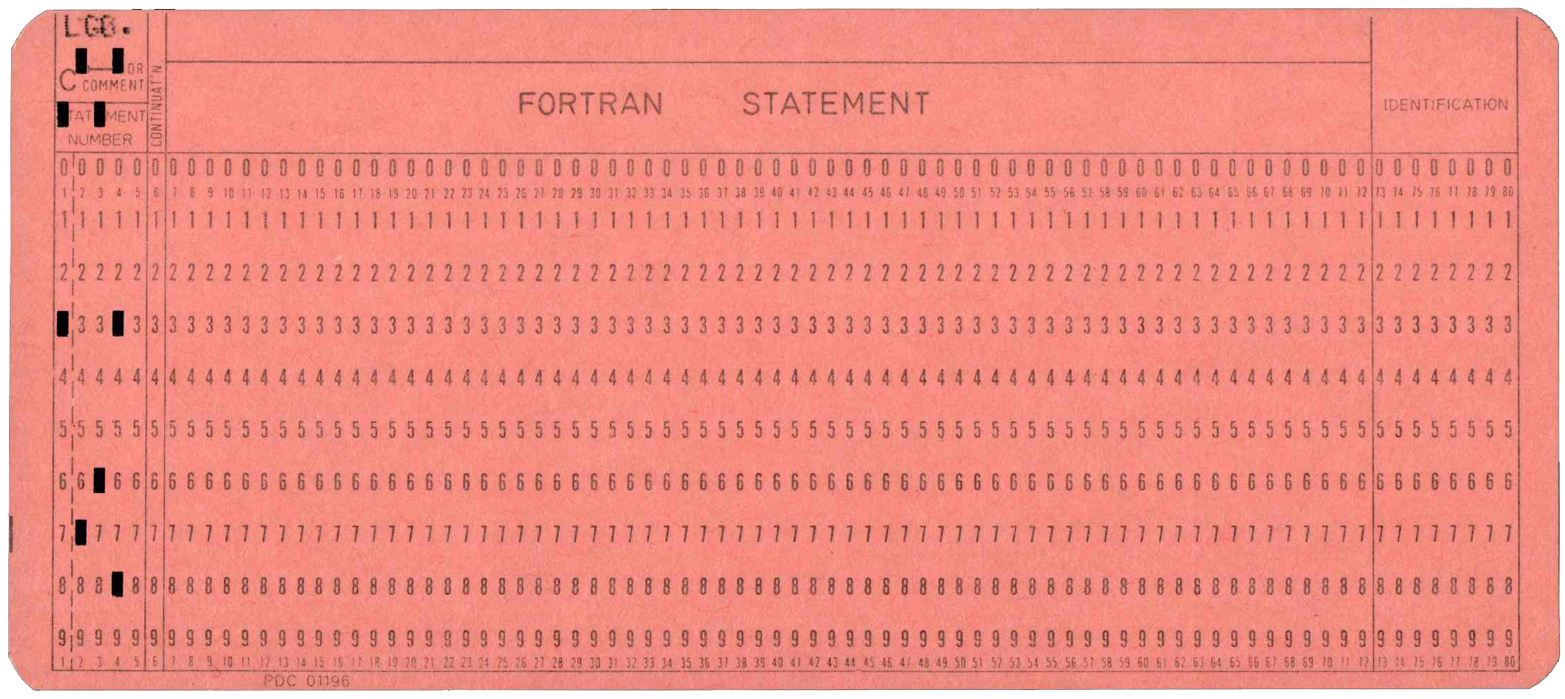 Front of punched card