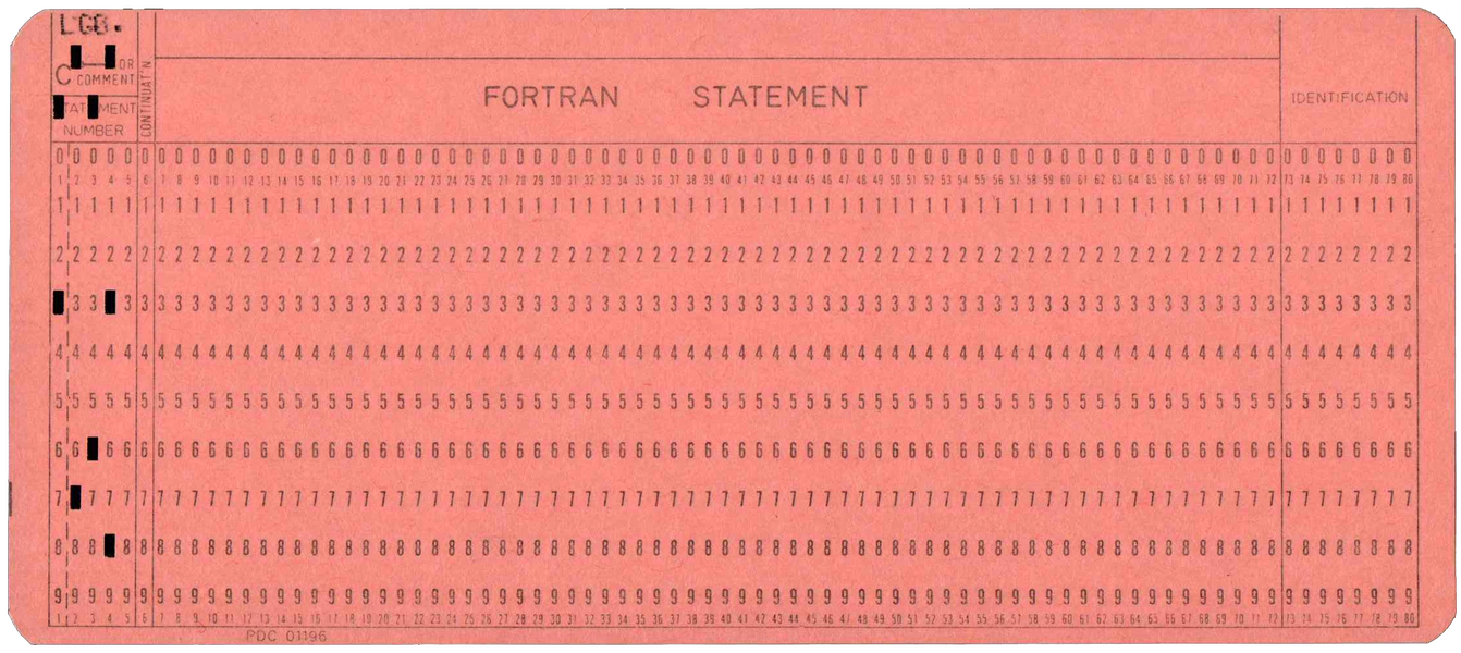 Front of punched card