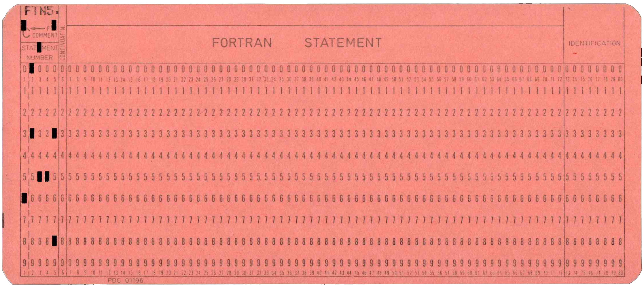 Front of punched card