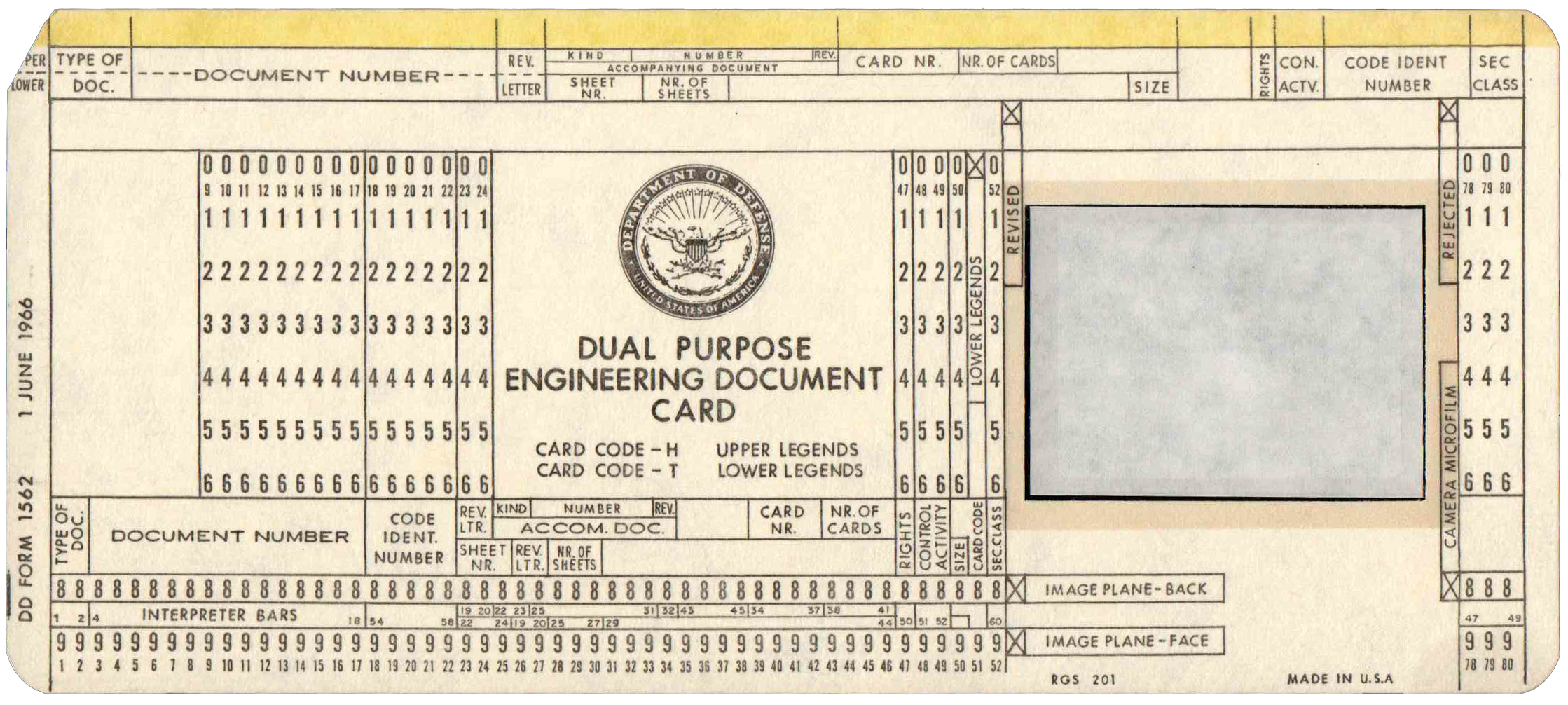 Front of punched card