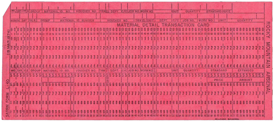 Rocky Mountain Arsenal - Material Detail Transaction Card