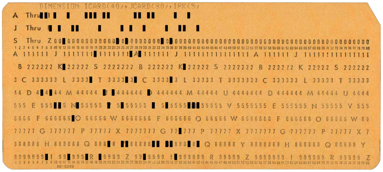 Front of punched card