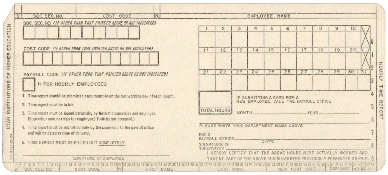 Front of unpunched card