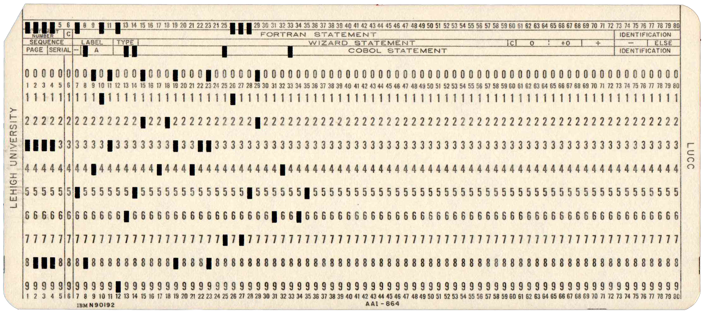 Front of punched card