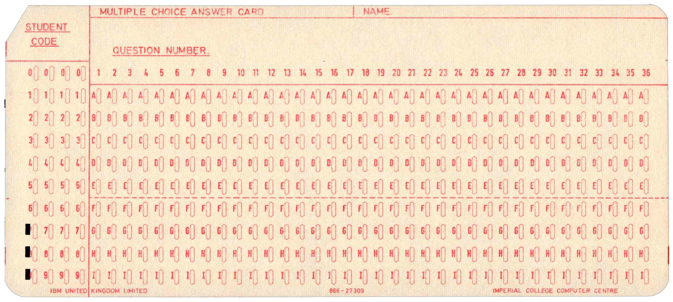 Front of punched card