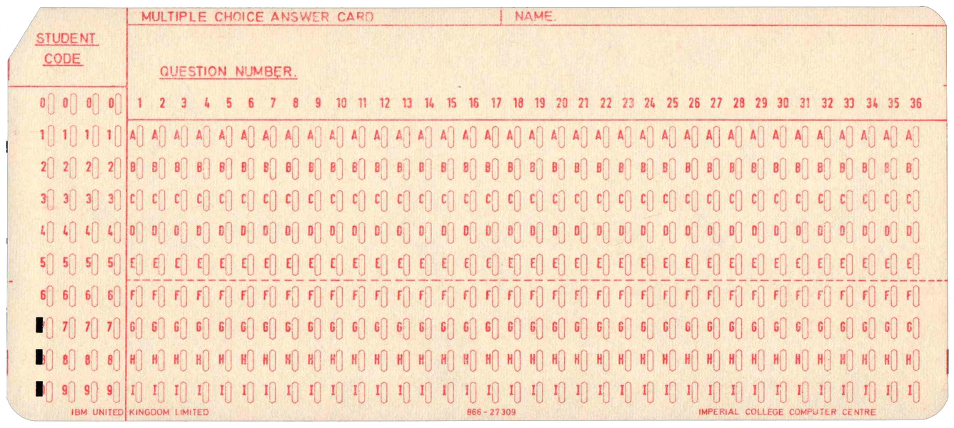 Front of punched card