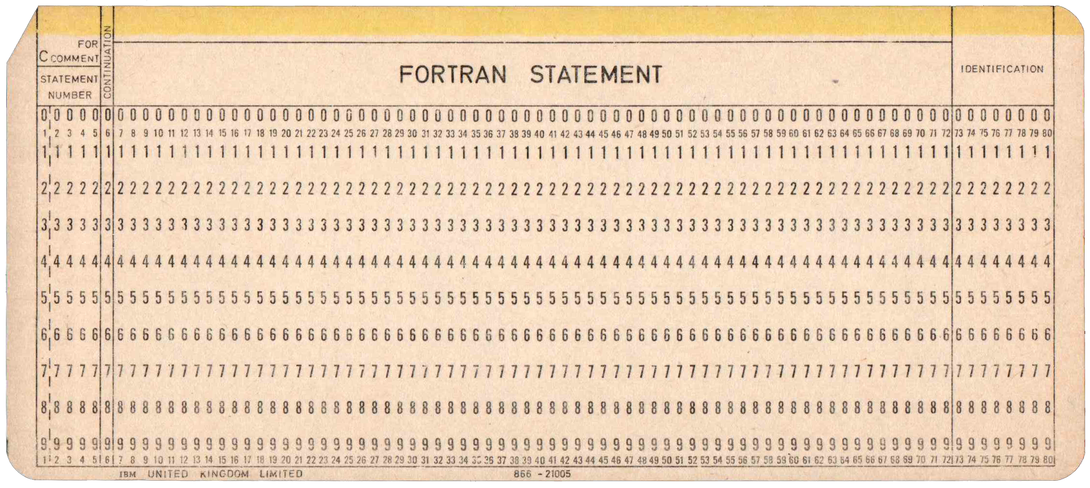 Front of unpunched card