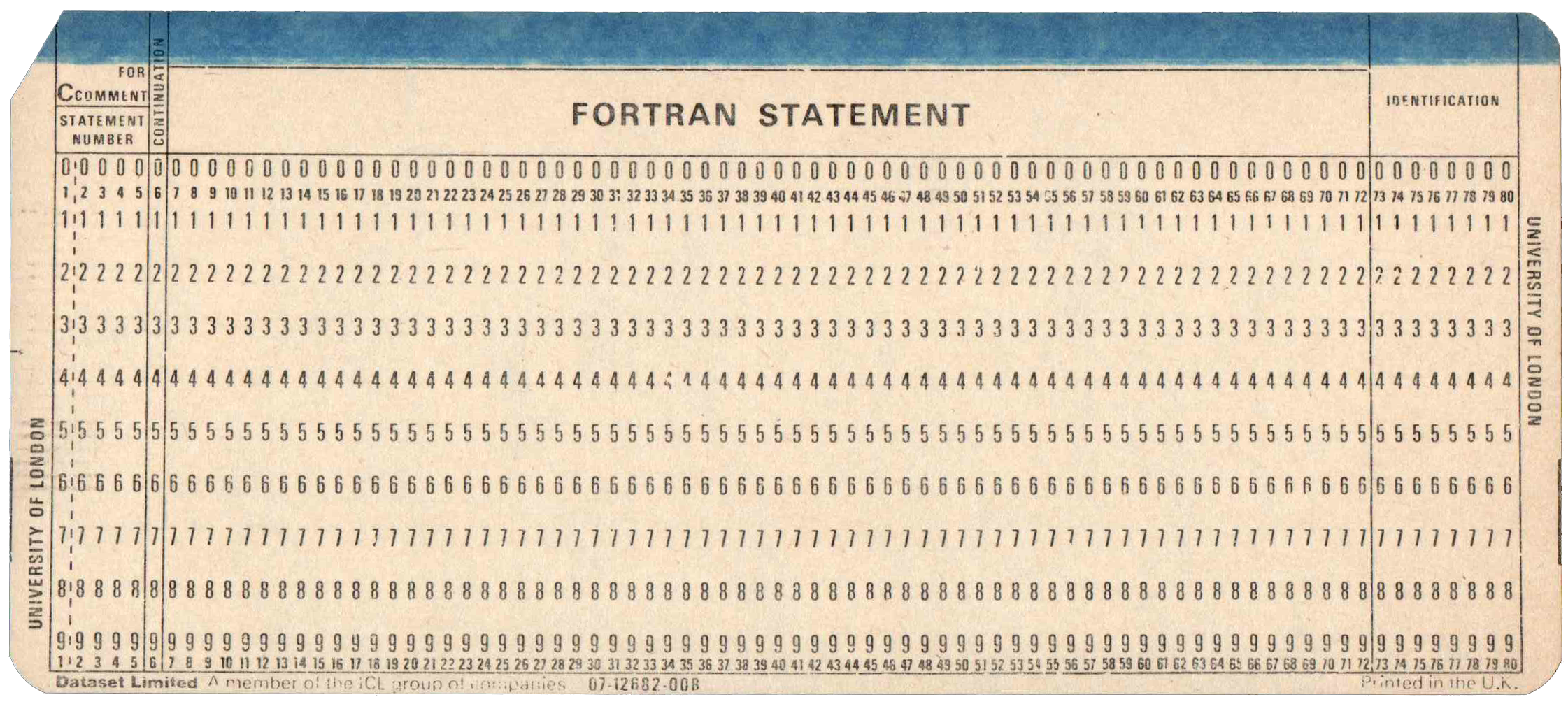 Front of unpunched card