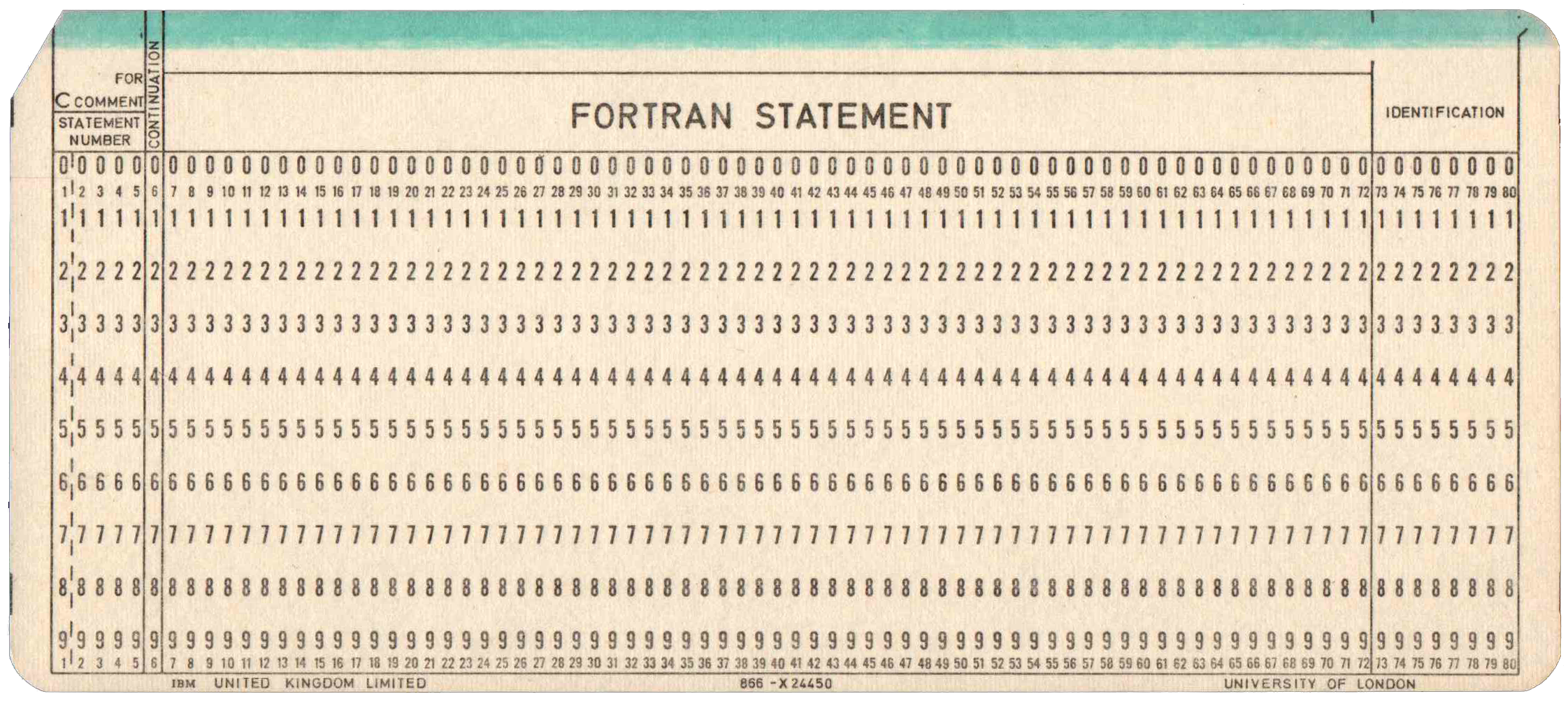 Front of unpunched card