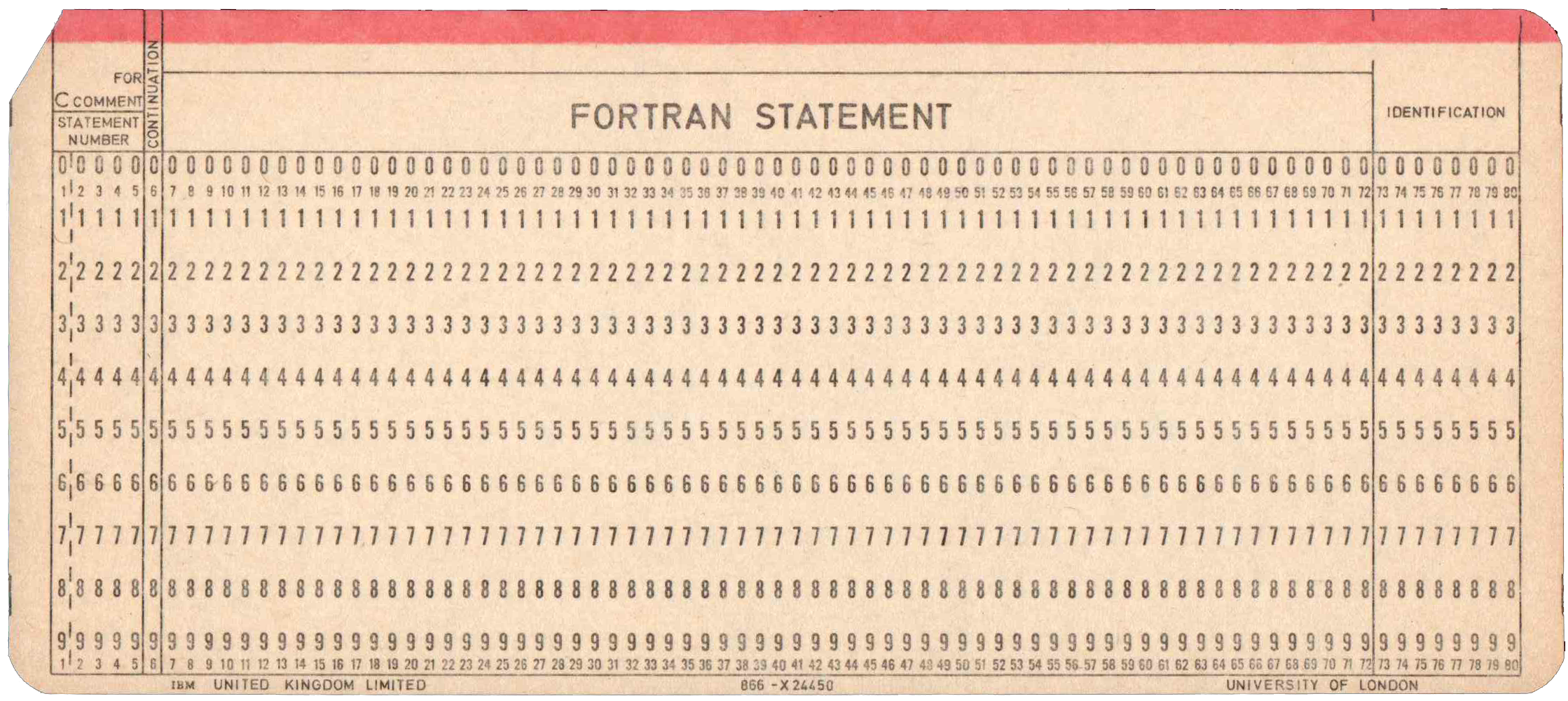 Front of unpunched card