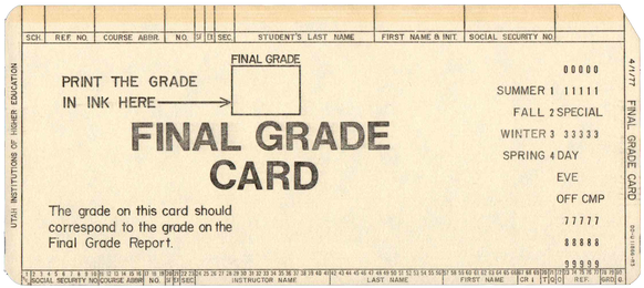 Utah Institutions of Higher Education - Final Grade Card