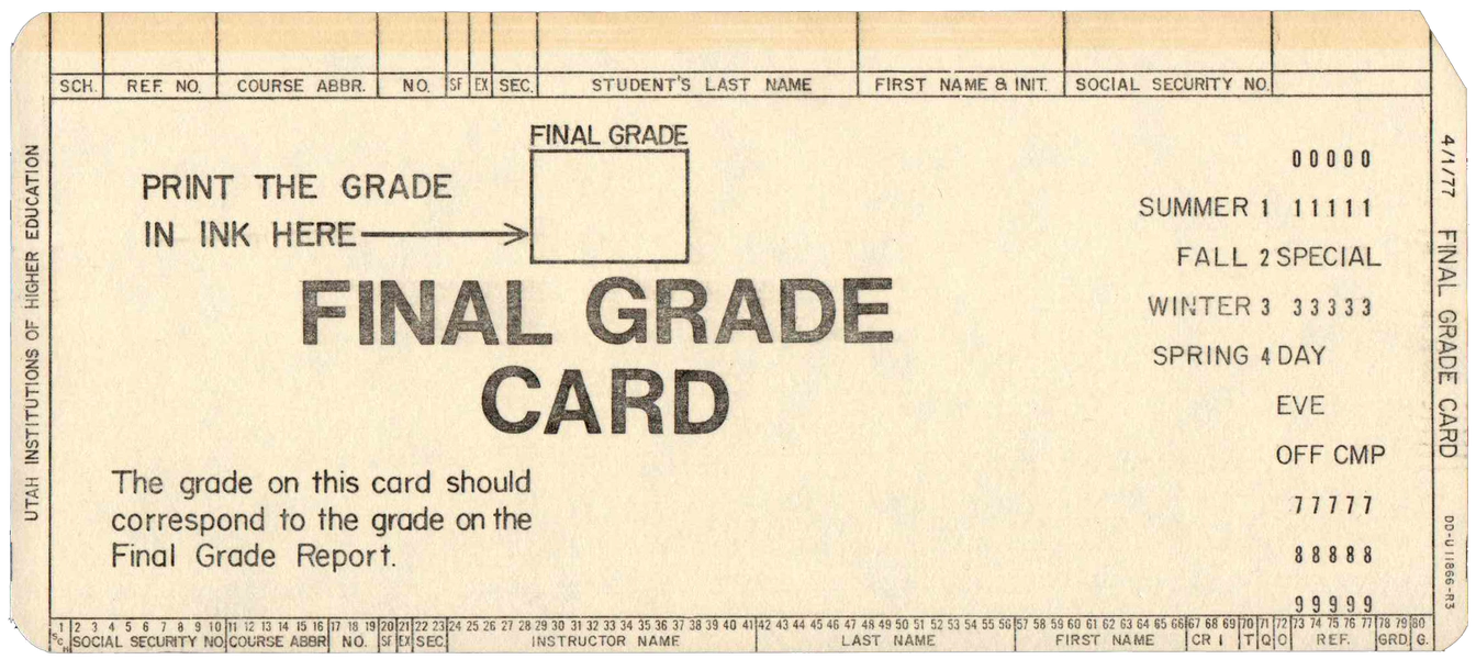 Front of unpunched card