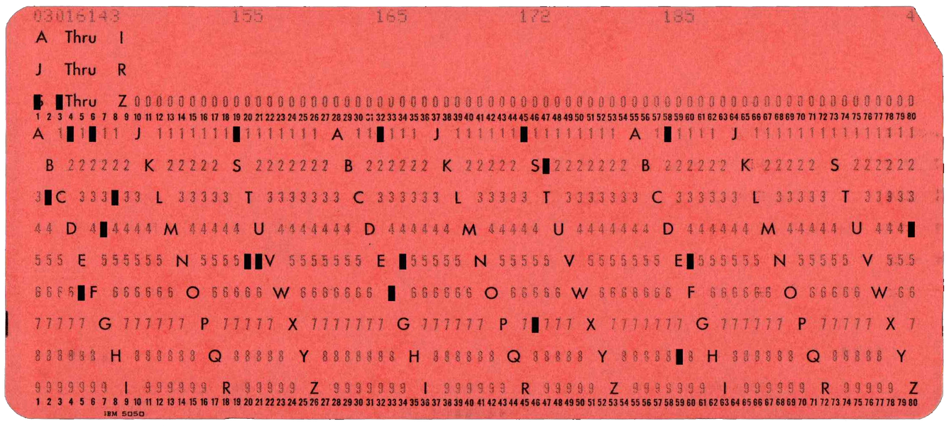 Front of punched card