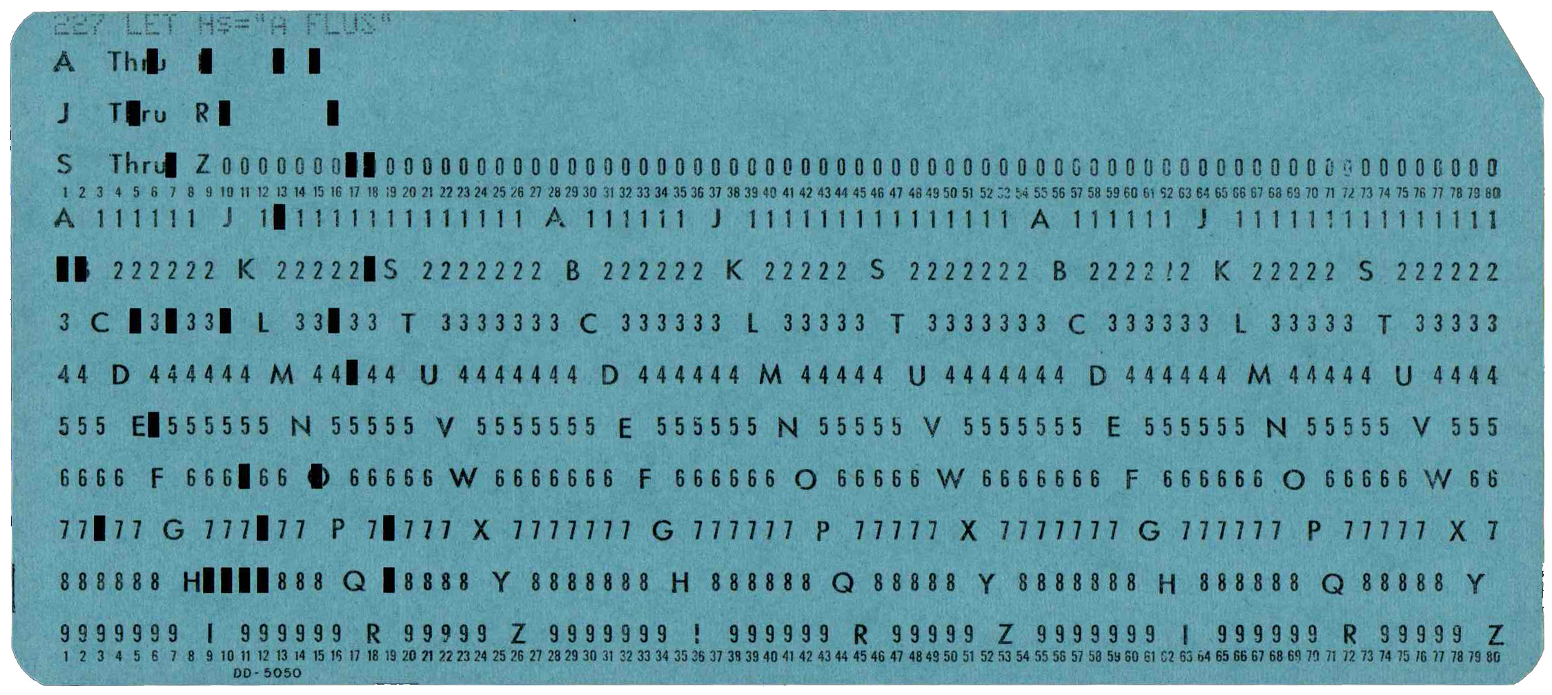 Front of punched card