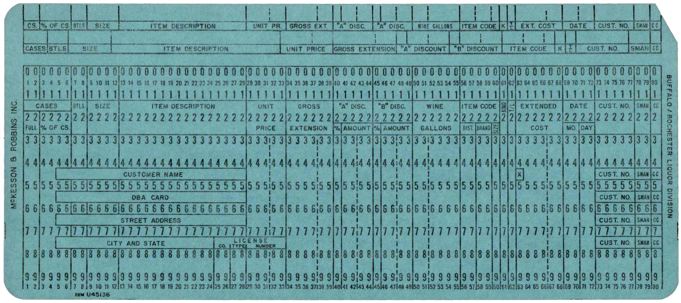 Front of punched card