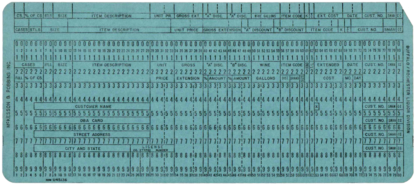 Front of punched card