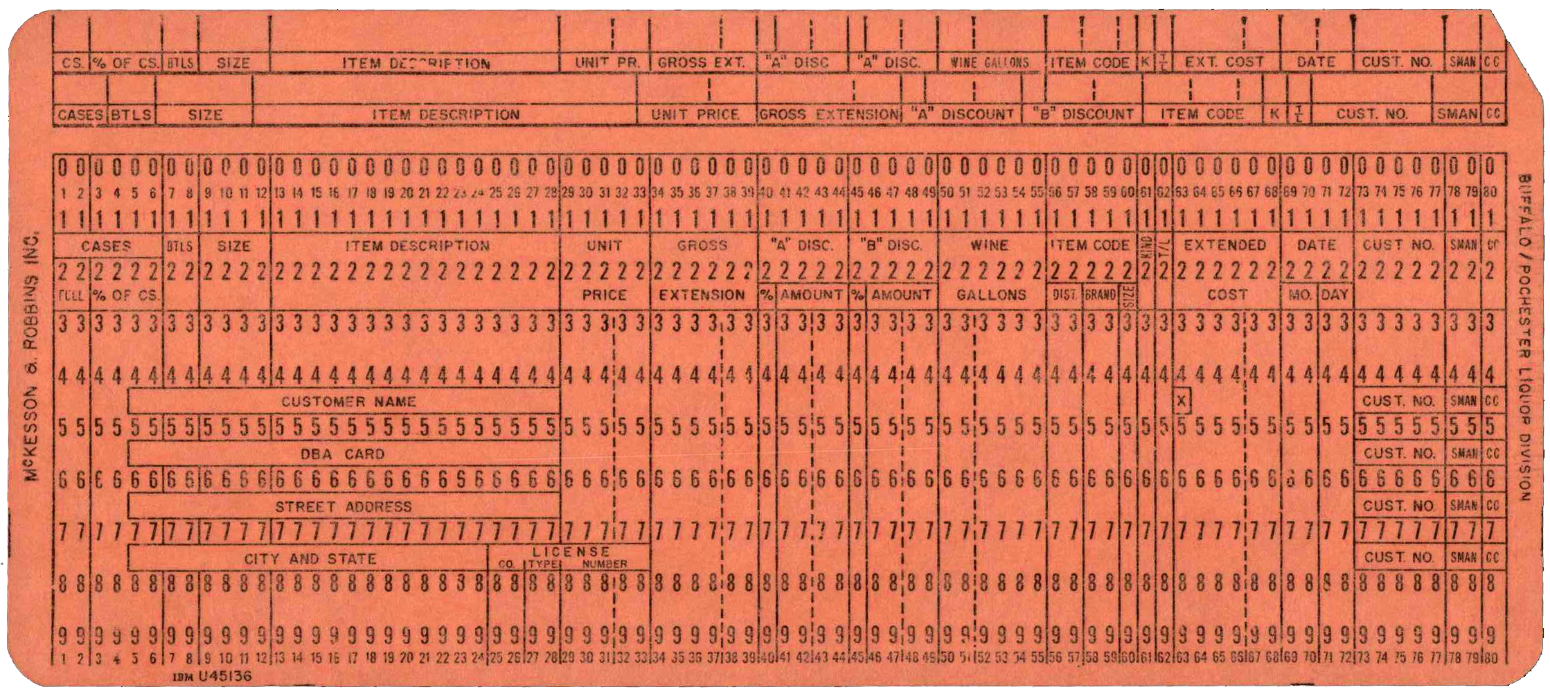 Front of punched card
