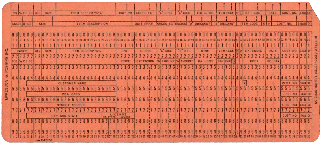 Front of punched card