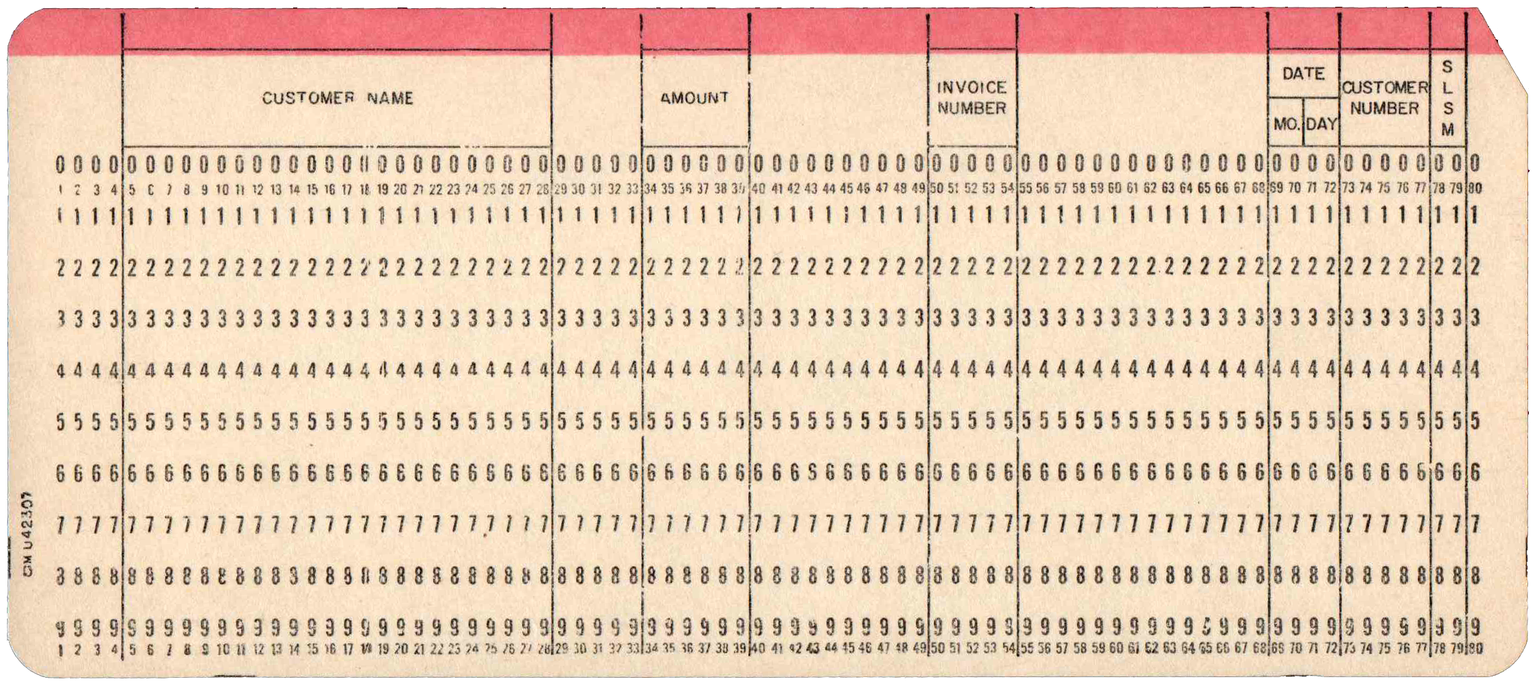 Front of punched card