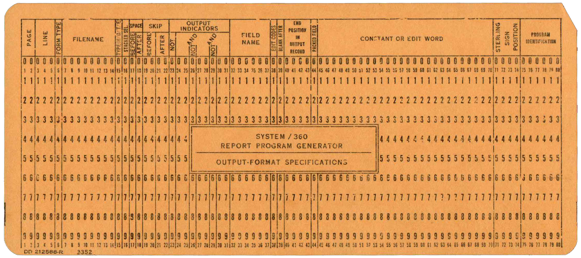 Front of unpunched card