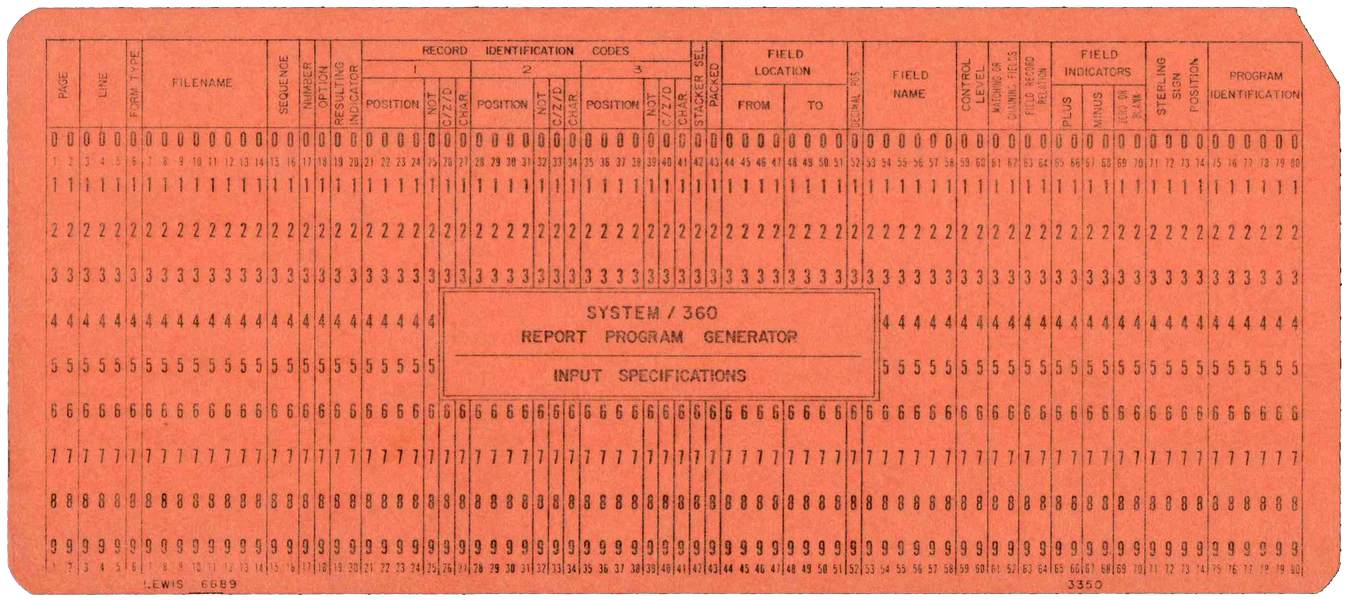 Front of unpunched card