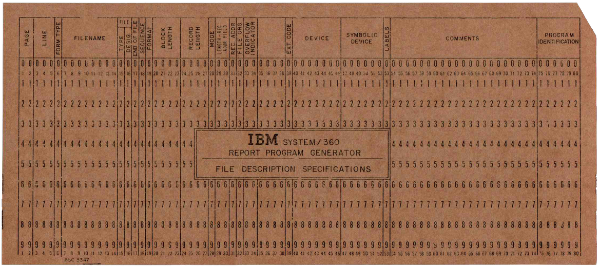 System/360 Report Program Generator - File Description Specifications