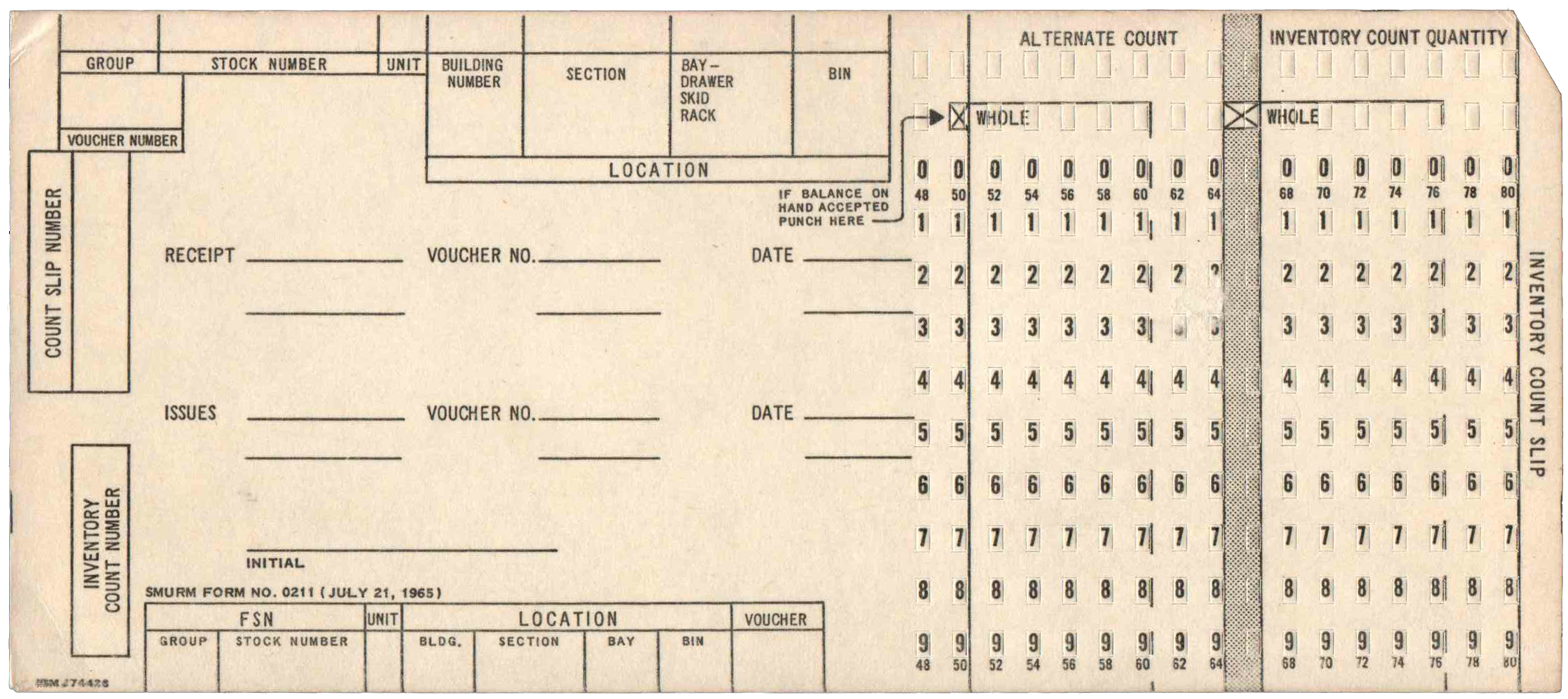 Front of unpunched card
