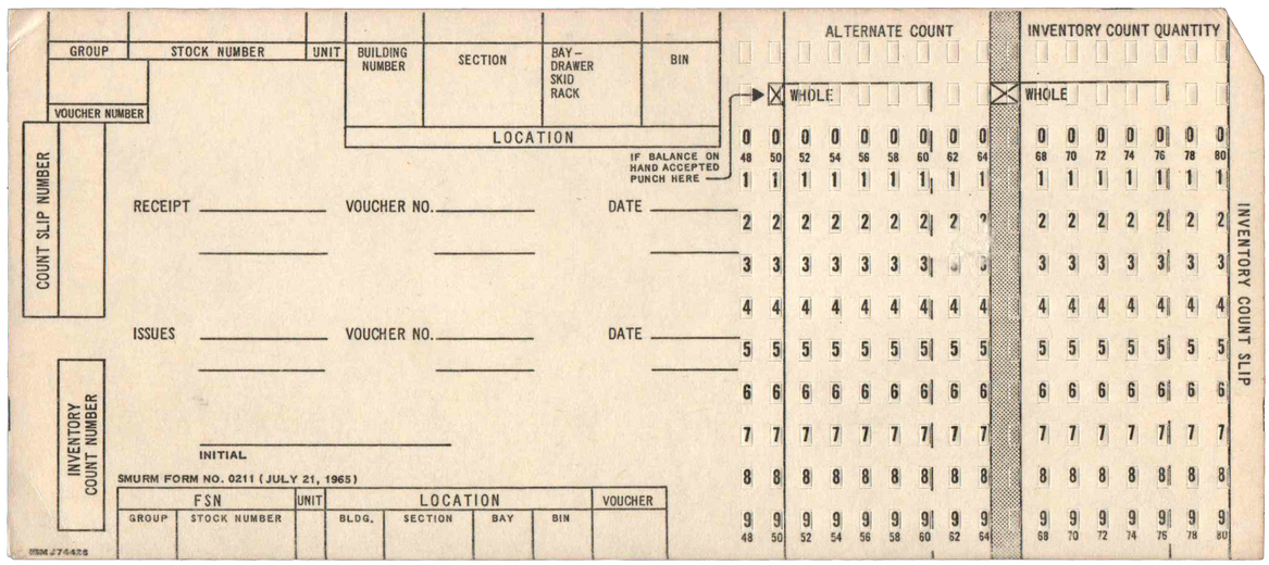 United States Department of Defence - Inventory Count Slip - White