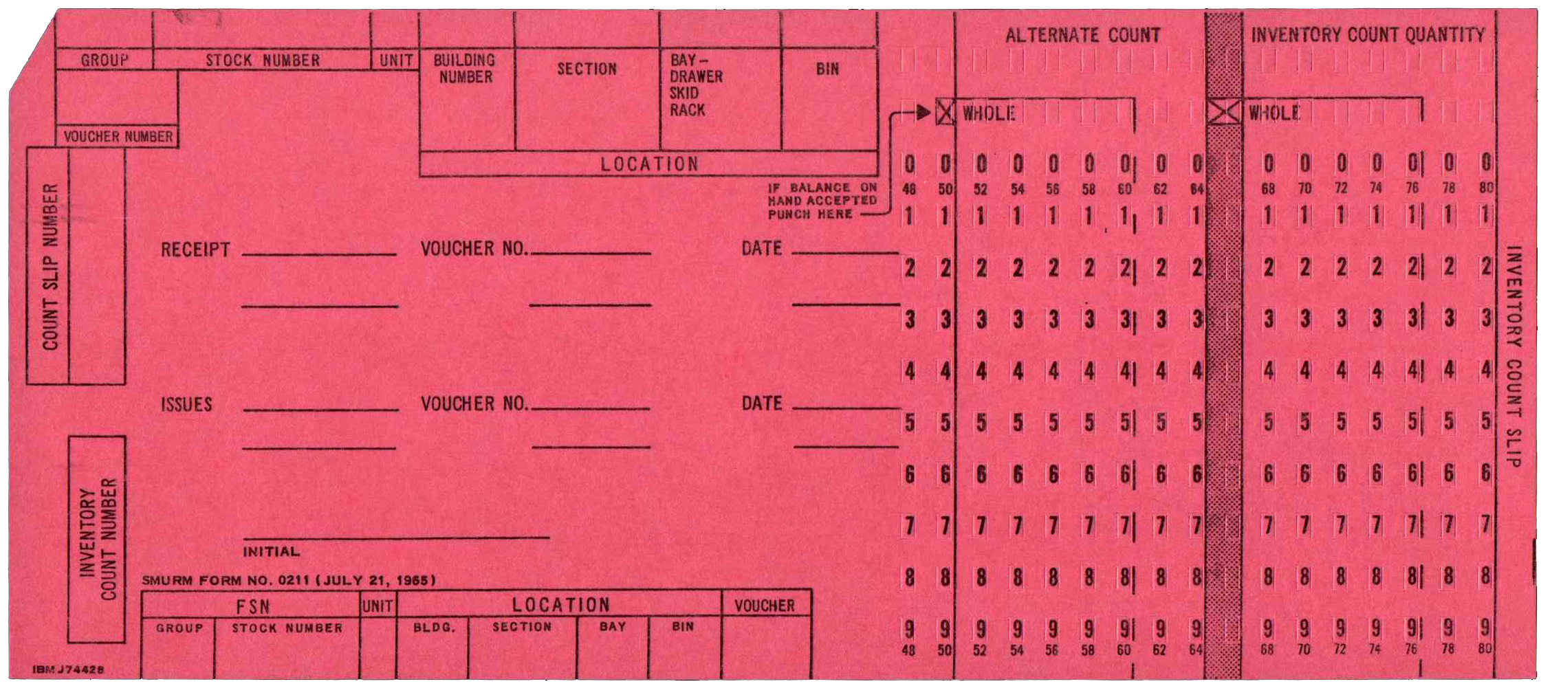 Front of unpunched card