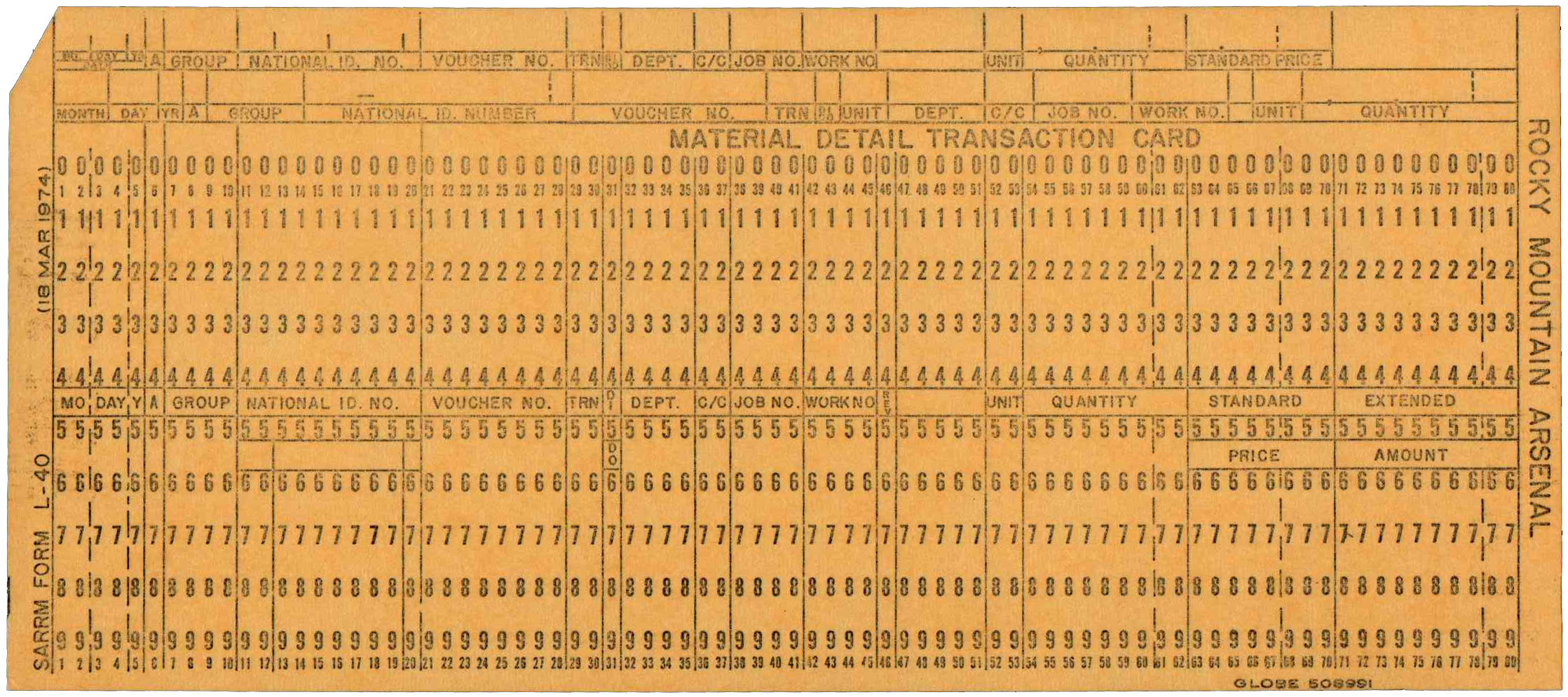 Front of unpunched card