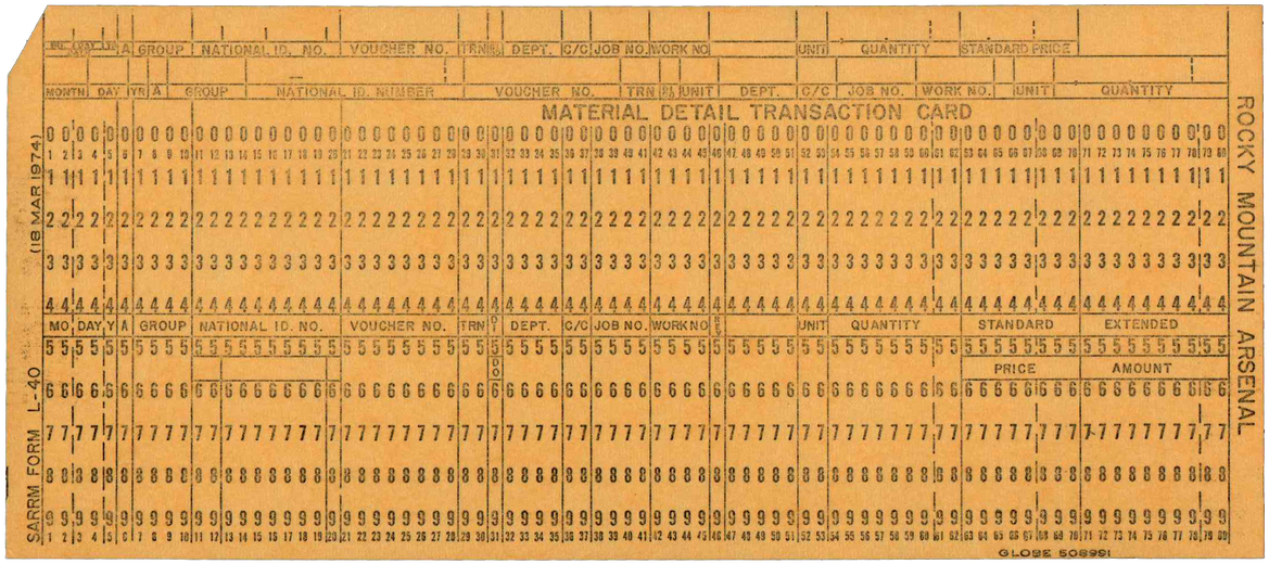 Rocky Mountain Arsenal - Material Detail Transaction Card - Yellow