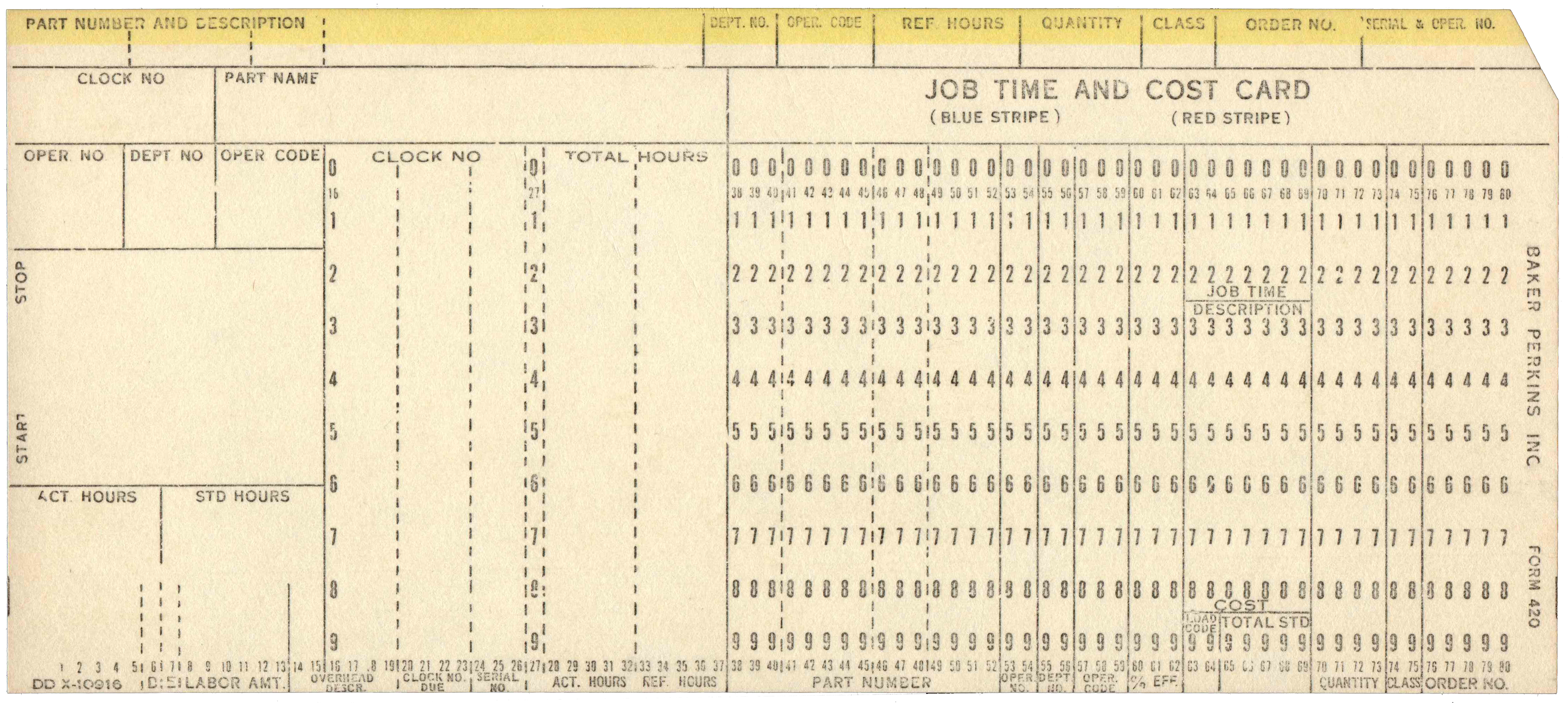 Front of unpunched card