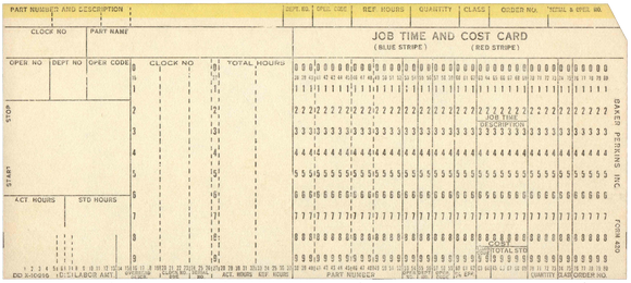 Baker Perkins Inc. - Job and Time Cost Card