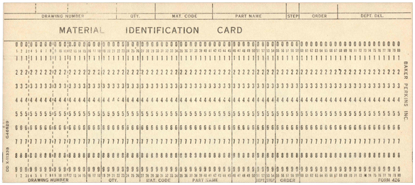 Baker Perkins Inc. - Material Identification Card