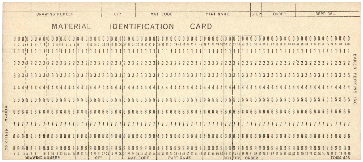 Baker Perkins Inc. - Material Identification Card