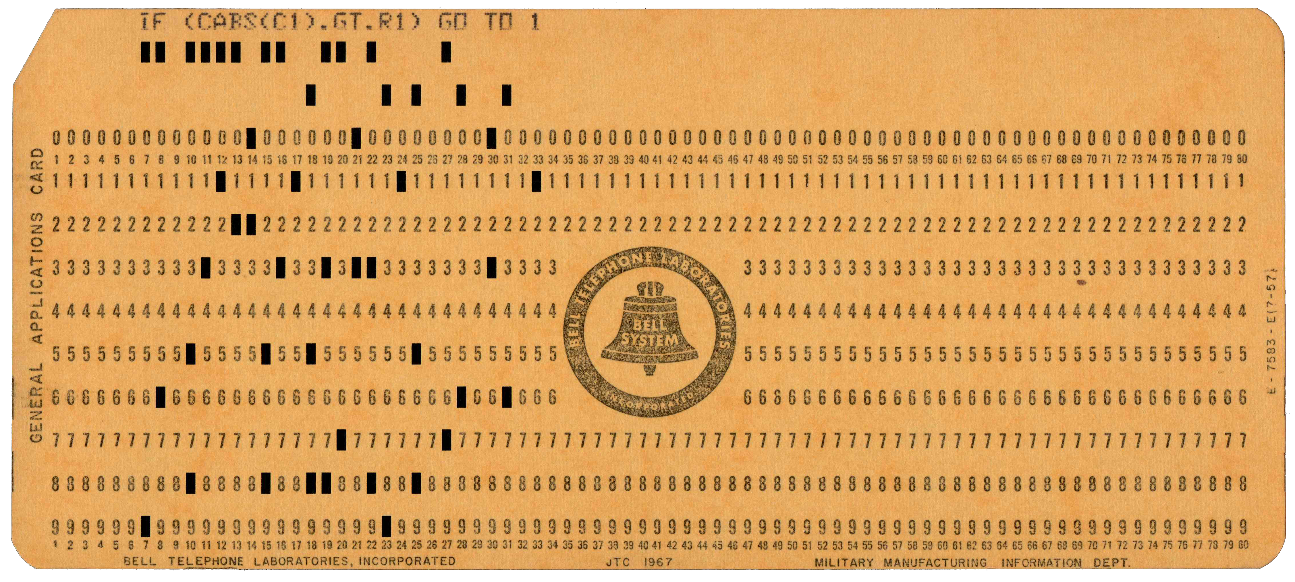 Front of punched card