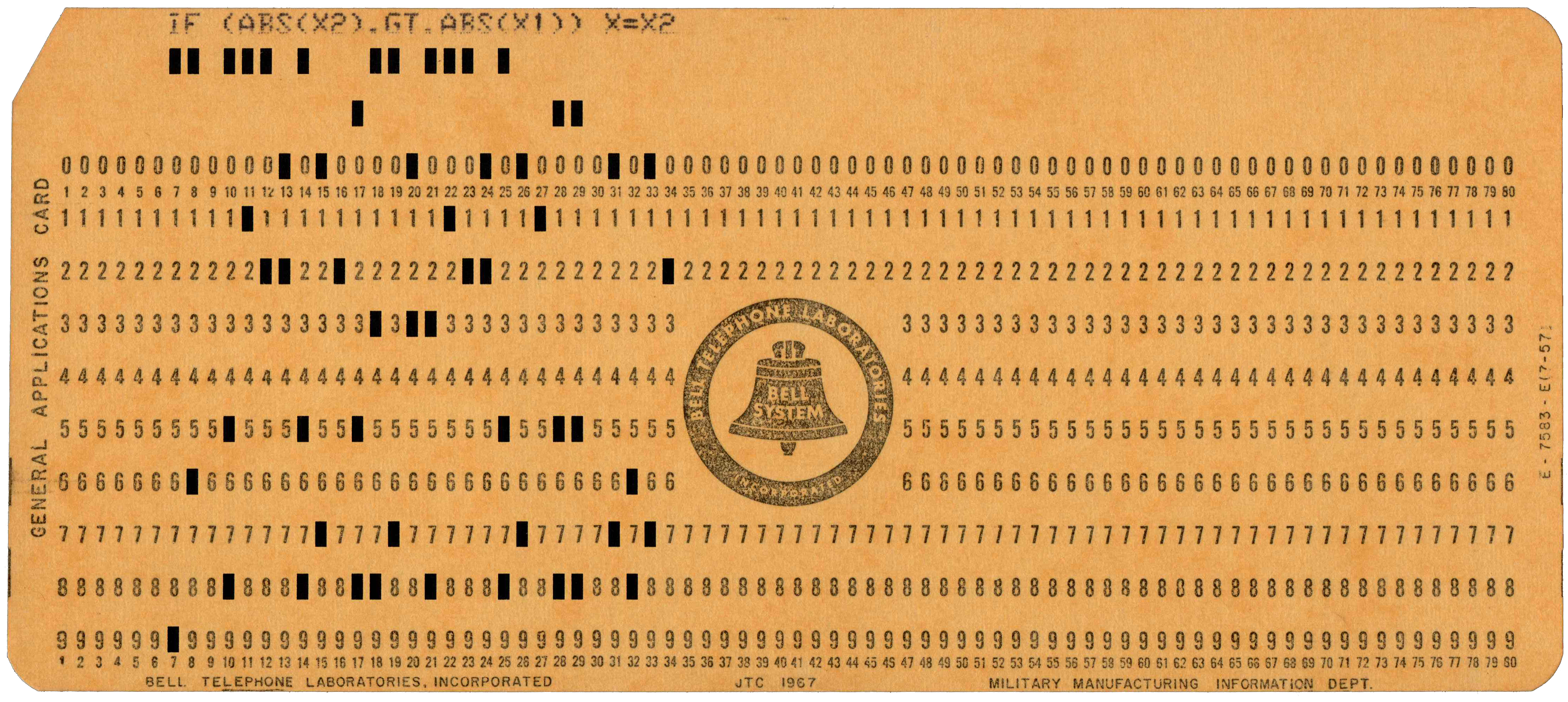 Front of punched card