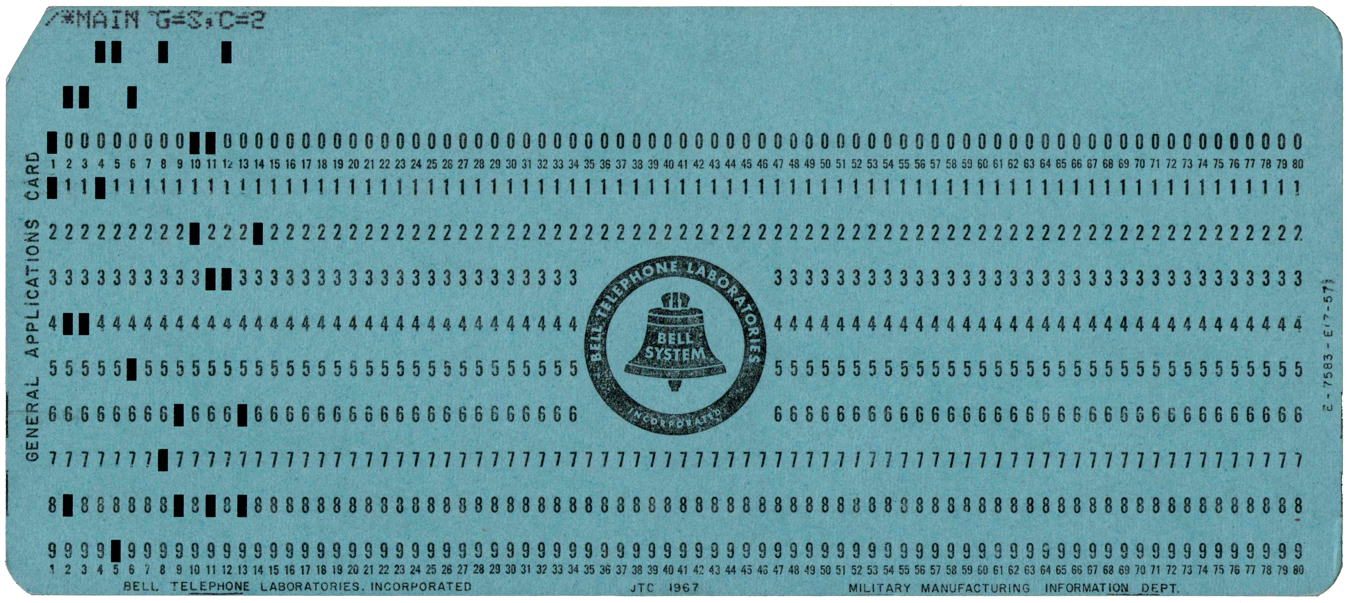 Front of punched card