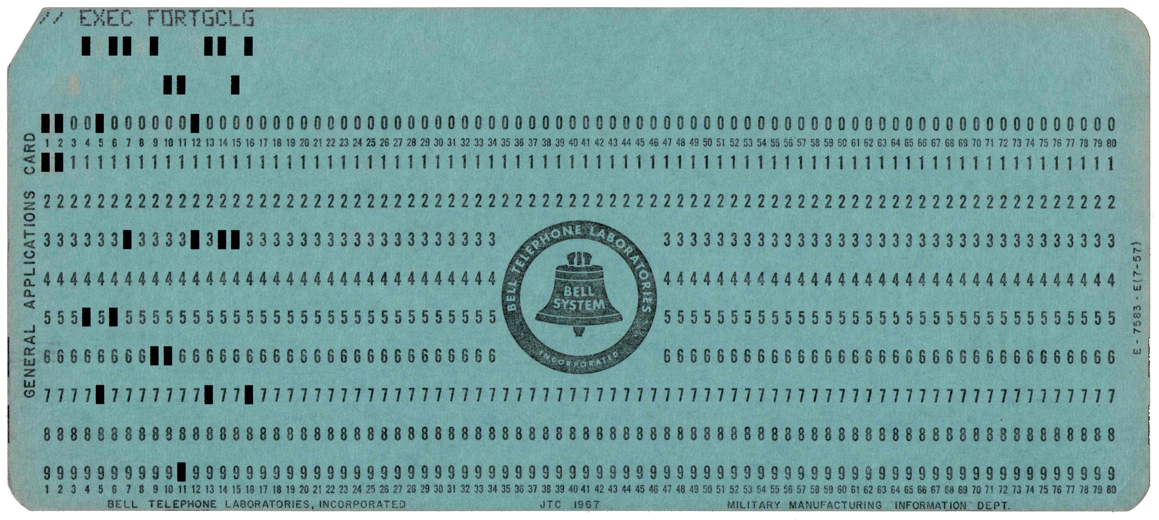 Front of punched card