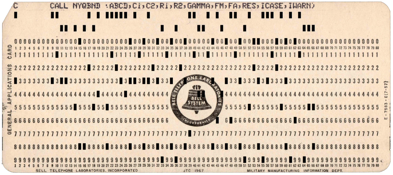 Front of punched card