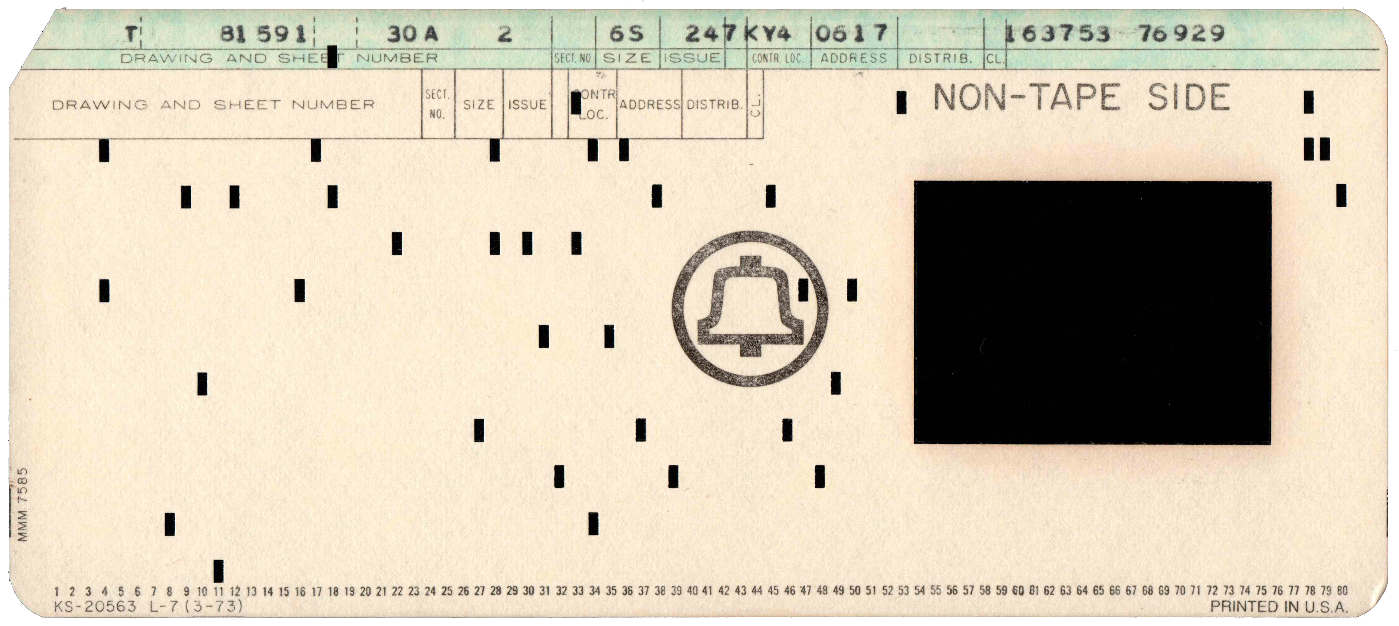 Front of punched card