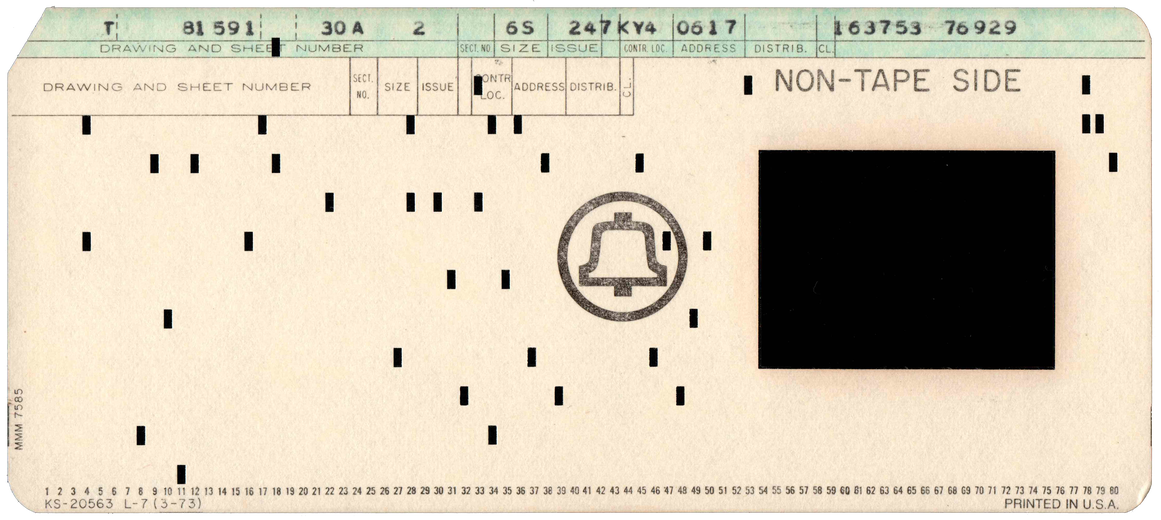 Bell Telephone Laboratories - Aperture Card - Cream - 1973