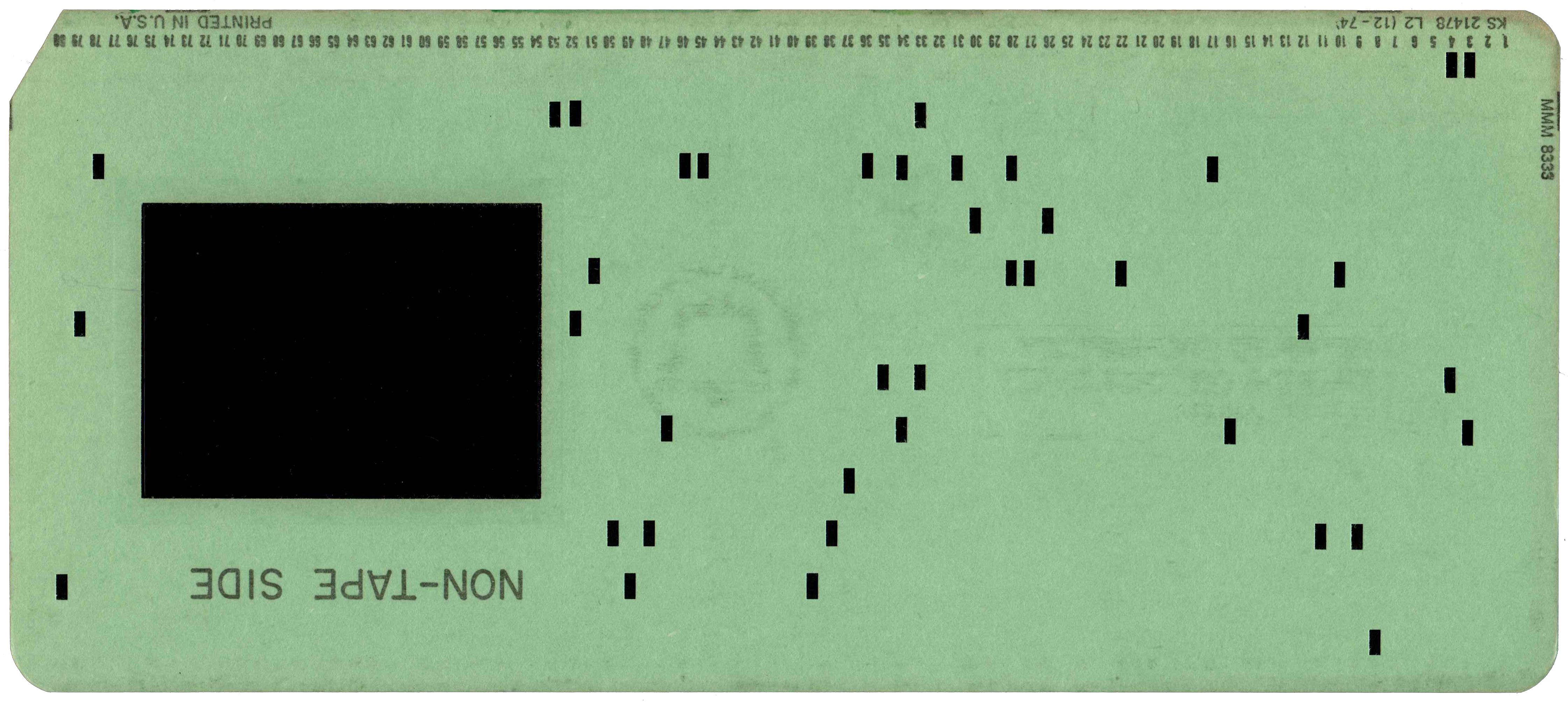 Back of punched card for drawing 97273. Note the top left corner is not cut.